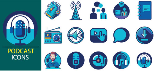 Editable Professional Podcast icon set Perfect for Audio and Streaming Projects