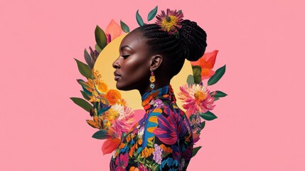 Illustration of a woman's silhouette with empowering quotes for Women's History Month