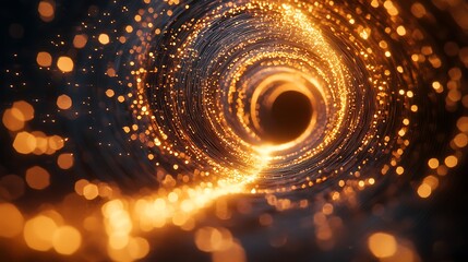 Spiral tunnel of soft glowing fibers with an ethereal gradient light effect