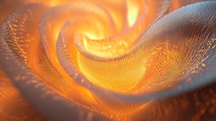 Spiral tunnel of soft glowing fibers with an ethereal gradient light effect