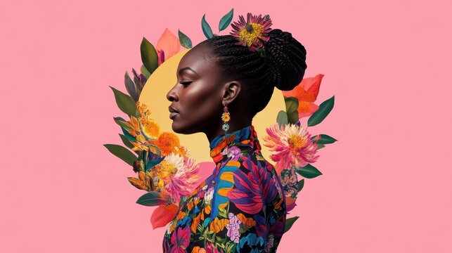 Illustration of a woman's silhouette with empowering quotes for Women's History Month