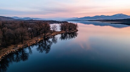Sunset over a tranquil lake for World Water Day in March.