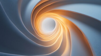 Smooth spiral tunnel illuminated with soft gradient lighting and glowing lines