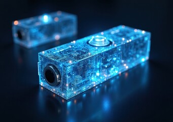 Futuristic technology with glowing circuitry in a dark environment