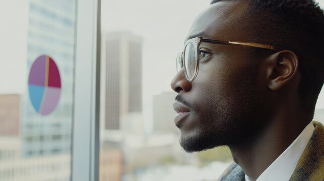 Portrait of a Pensive Black Man Looking Out a Window
