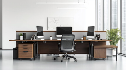 Fototapeta premium A large office with a desk and two chairs