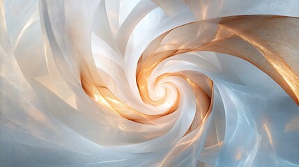 Abstract spiral tunnel with glowing ribbons of soft light swirling endlessly