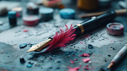 World Poetry Day celebration with handwritten verses and a vintage ink pen.