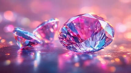 A captivating image of colorful, sparkling gemstones reflecting light, showcasing their brilliant cuts and vibrant hues against a dreamy background.