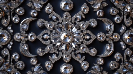 A stunning close-up of a decorative piece adorned with intricate designs and sparkling gemstones, showcasing elegance and craftsmanship.
