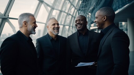 Confident Businessmen in Modern Office Building Discussing Strategies