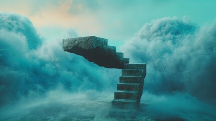 A surreal floating staircase in an infinite void  an exploration of absurdity and isolation