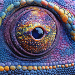Naklejka premium Close-up of colorful reptile eye with detailed scales