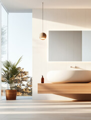 Fototapeta premium Modern bathroom design with natural light and minimalist decor in a serene setting