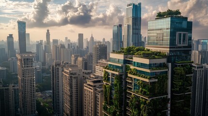Fototapeta premium Urban architecture showcasing natural transpiration city skyline aerial view modern environment sustainability concept