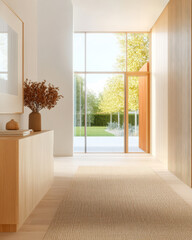 Obraz premium Elegant and bright hallway with natural light and modern design features at a residential home