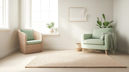 Fototapeta premium Cozy interior design featuring modern furniture and natural light in a minimalist space