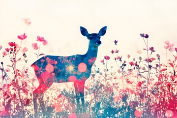 Serene Majestic Deer Silhouetted Against a Colorful Floral Background Creating a Dreamlike Nature Scene Perfect for Artistic and Creative Projects