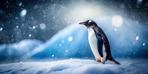 Fototapeta premium Brave Antarctic Penguin: Solitary Survival in Harsh Winds - Tilt-Shift Photography