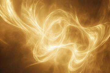 Fototapeta premium Luminous Golden Swirls: Intertwining golden swirls and arcs that seem to dissolve into a hazy backdrop, with a glowing, soft appearance of light bending and twisting.
