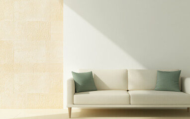 Comfortable modern living room with light neutral colors and natural light