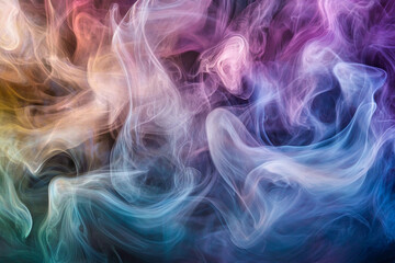 Obraz premium Rainbow Mist A delicate, swirling mist of iridescent colors—pinks, blues, purples, and greens—intertwining in soft, flowing patterns that seem to come from a surreal dreamscape.
