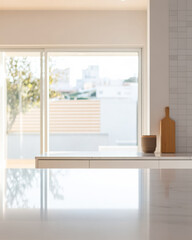 Fototapeta premium Modern kitchen interior with bright natural light and minimalist decor