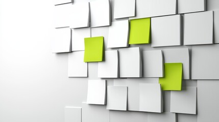 Colorful sticky notes on a modern white wall for organization and creativity