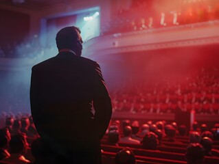 Bodyguard Guarding the Stage During a High Profile Event Scanning the Crowd with a Focused Expression