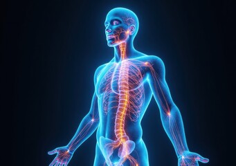 Human body illustration showing nervous system and energy pathways in detail