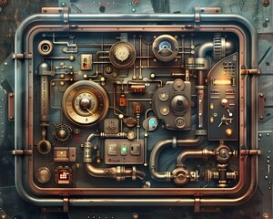 Fototapeta premium Steampunk Digital Fortress A High Tech Password Manager Envisioned as an Impenetrable Safe