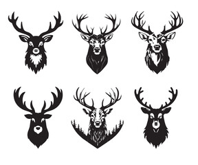 Silhouette Deers vectors file black and white