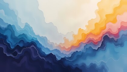 Fototapeta premium Serene Blues and Warm Sunset: An Abstract Layered Landscape