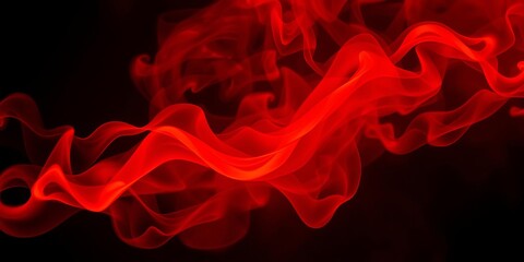 Red smoke swirling on a black background representing fire, abstract design, creative, smoke