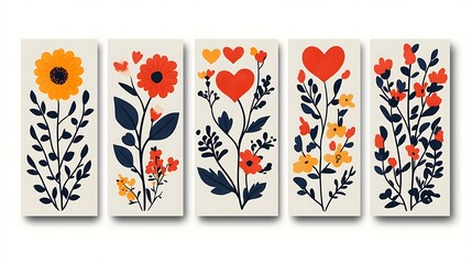 Group of Flowers and Hearts

