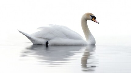 Obraz premium Elegant white swan gracefully gliding on calm water, reflected beautifully.