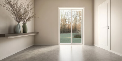 Obraz premium Bright and minimalistic interior with natural light and outdoor view in a tranquil setting
