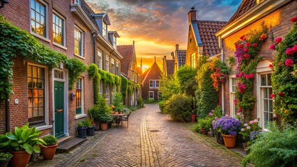 Fototapeta premium Charming Dutch Street Scene, Amersfoort, Netherlands - Historic Architecture and Cobblestone