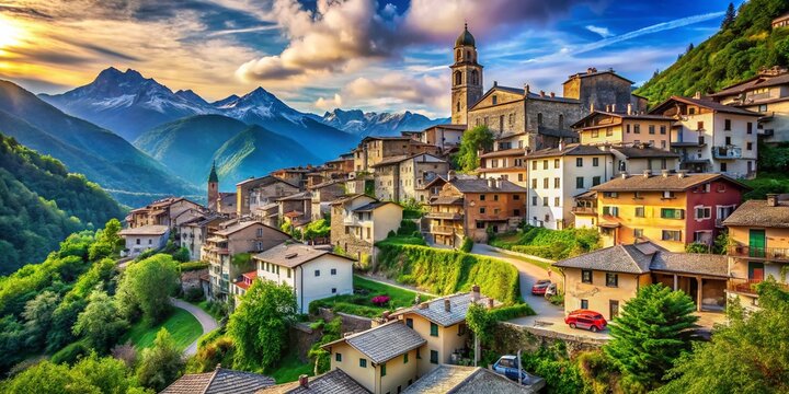 Charming Glorenza, Italy: Picturesque Alpine Village with Copy Space