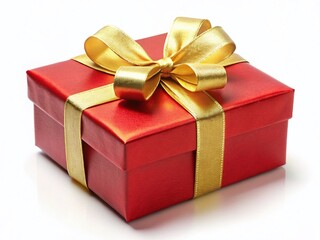 Fototapeta premium Classic Red Gift Box with Gold Ribbon, Isolated on White Background - Perfect for Holiday Designs