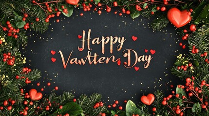 Festive Heart Decorations with Greenery for Vawtend Day Celebration