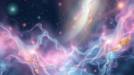 Ethereal spiritual vibe, glowing bioluminescent colors, multi-layered digital painting with pixelated grids, smooth vector lines, and organic paint strokes.  Muted pastel tones with metallic gold and 