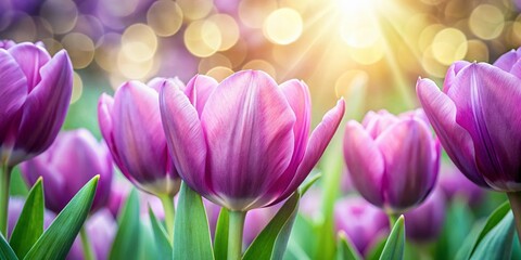 Obraz premium Close-up Light Purple Tulips, Floral Background, Candid Nature Photography