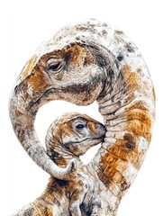 Obraz premium A stylized illustration of a parent and baby dinosaur, showcasing a nurturing bond.