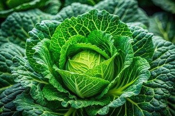 Fototapeta premium Close-up of Fresh Green Cabbage Leaves, Organic Vegetable Texture