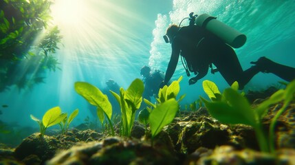 Scuba diving adventure underwater photography ocean low angle marine exploration