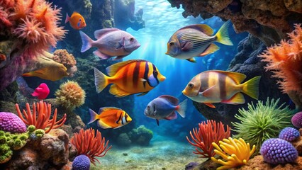Vibrant Underwater Scene with Colorful Fish and Corals