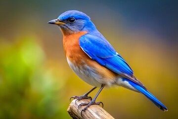 Fototapeta premium Close-Up Image Of A Vibrant Blue Missouri State Bird Perched On A Branch, Showcasing Its Bright Blue Plumage And Charming Demeanor.