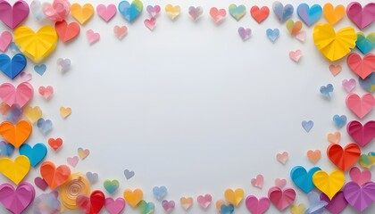 A border of paper-cut rainbow hearts designed for an illustration celebrating Pride Month.