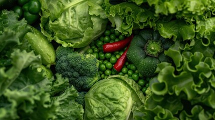 Fresh green vegetables for a healthy balanced diet as background, AI generated image